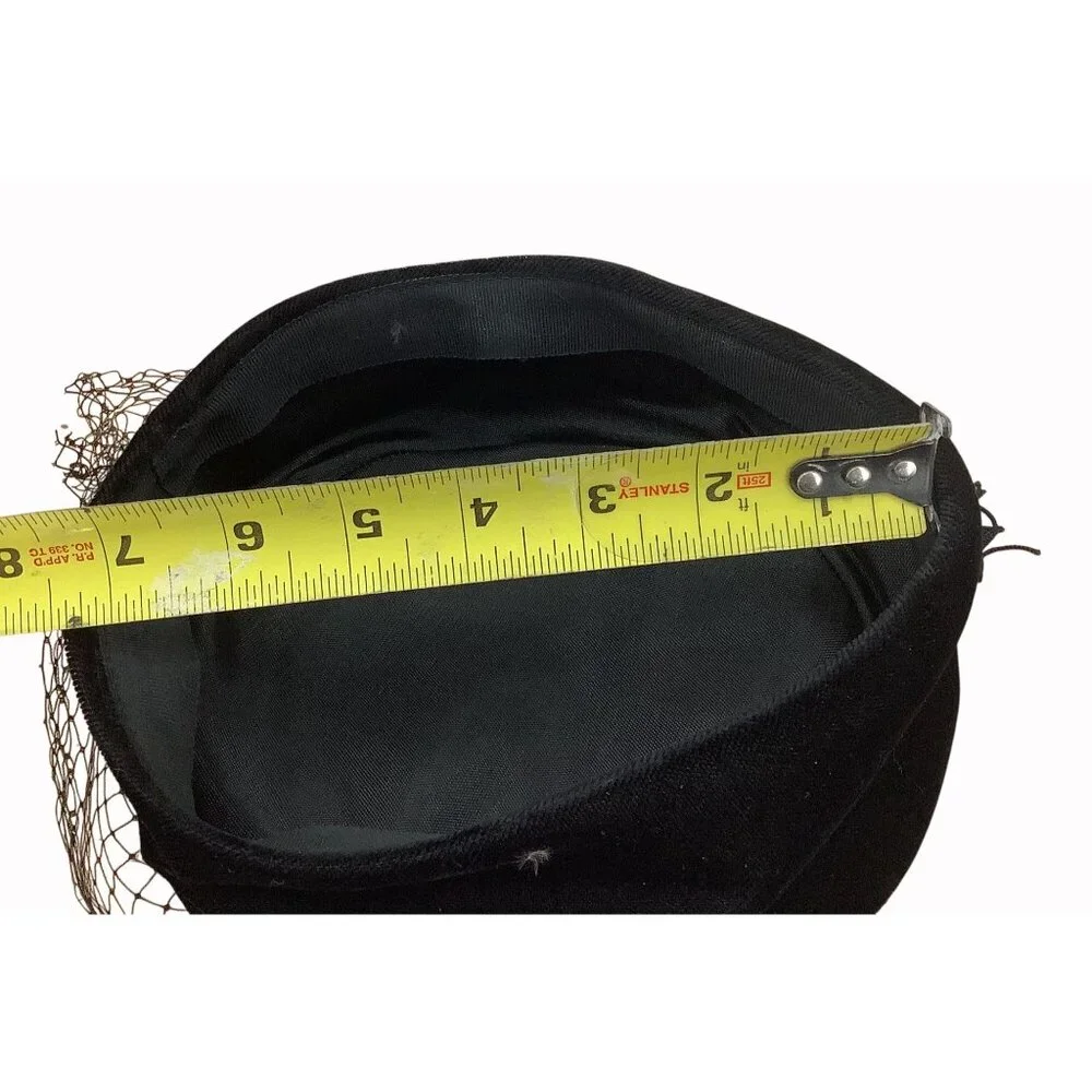 Vintage Black Velvet Pillbox Hat With Veil & Tassel Accent - Picture 5 of 6